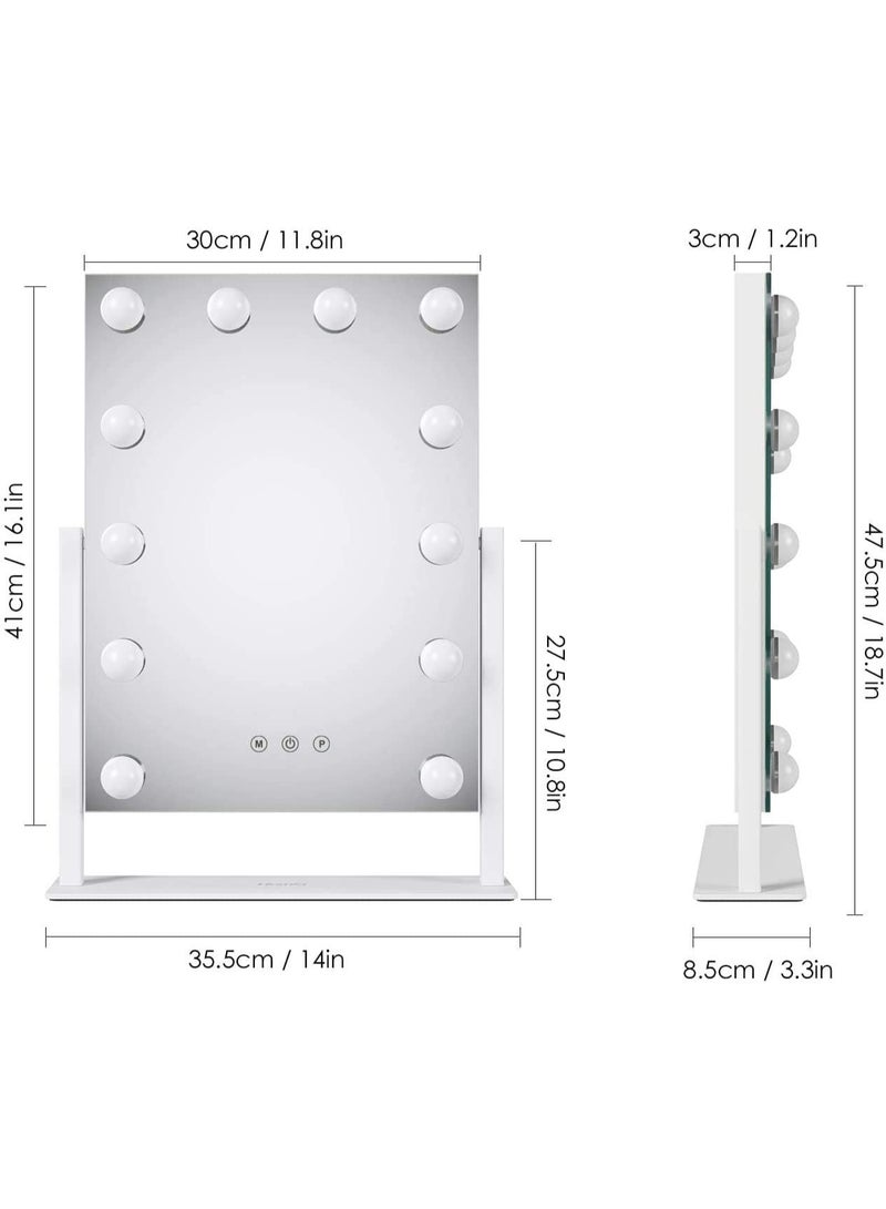 HOME TASTE Hollywood Vanity Mirror with 12 LED Lights – 35×8×48 cm Lighted Makeup Mirror, 3 Color Modes, Touch & Dim Control, Tabletop & Wall Mount, White/Black - Image 3